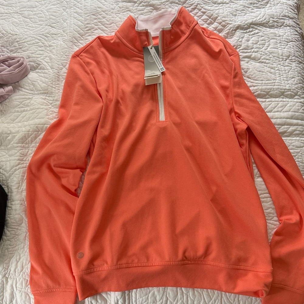 Adidas Coral orange Fusion Quarter-Zip golf shirt
